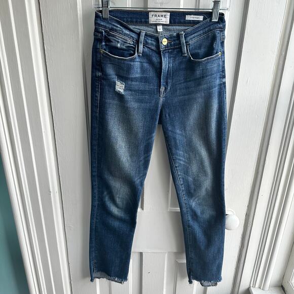 Frame Le High Straight High Rise Staggered Hem Jeans Carroll Wash - Picture 2 of 10